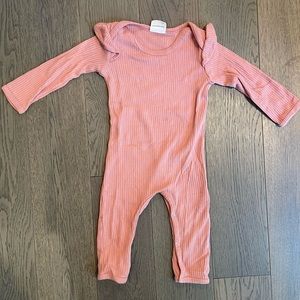 Spearmint baby rose clay ribbed ruffle jumpsuit